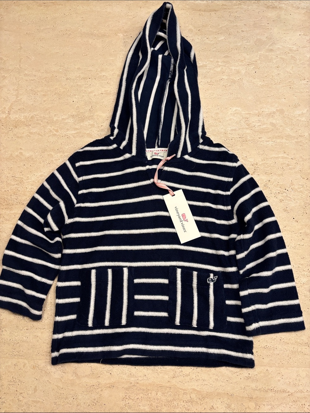 Vineyard Vines Navy and White Striped Terry Towel Hoodie Sweater - Kids